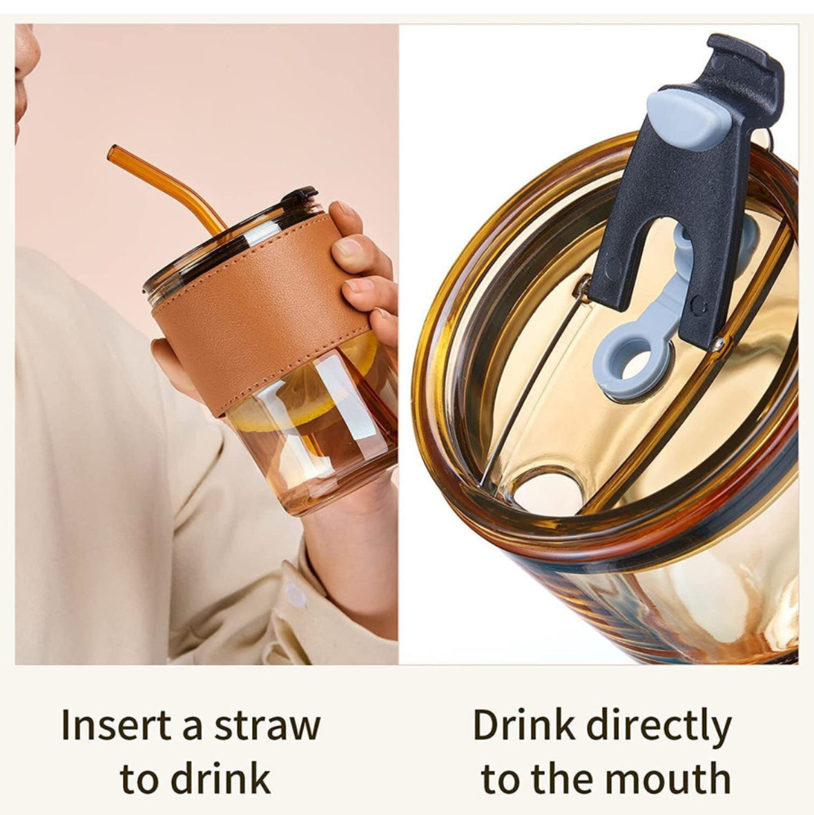 GLASS COFFEE SIPPER WITH LID AND GLASS STRAW 400ML