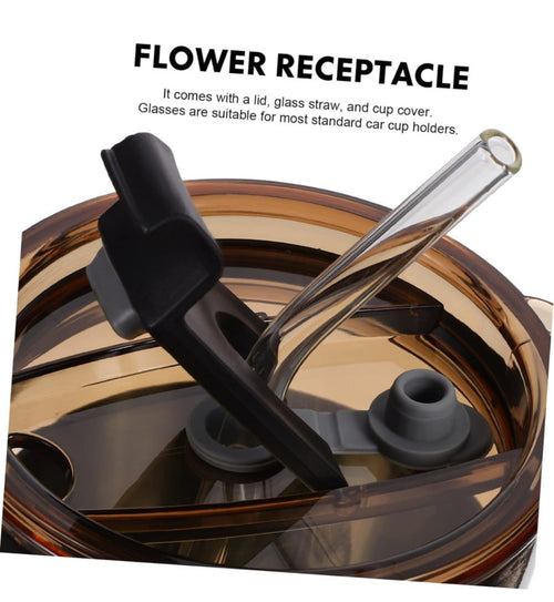 GLASS COFFEE SIPPER WITH LID AND GLASS STRAW 400ML